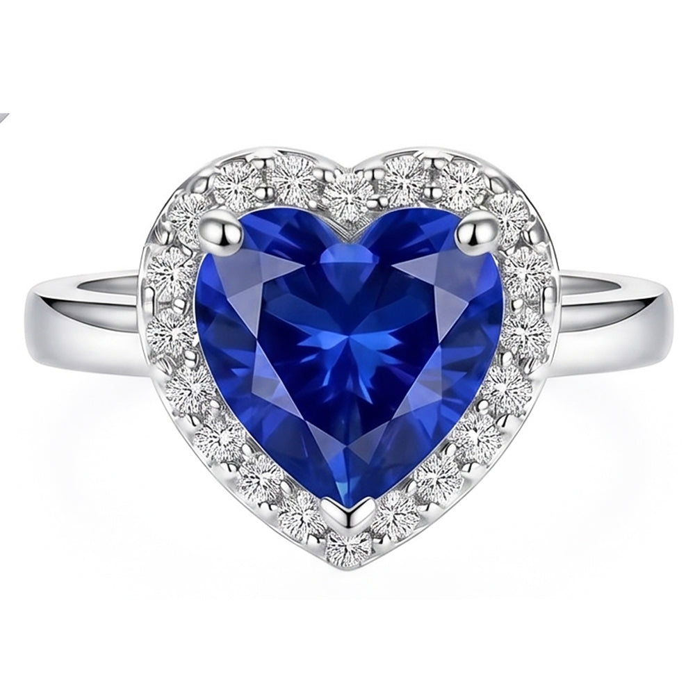 Halo Engagement Ring Heart Sri Lankan Sapphire 4 Carats Gold Natural Earth Mined Diamond ( Not Lab Grown )s