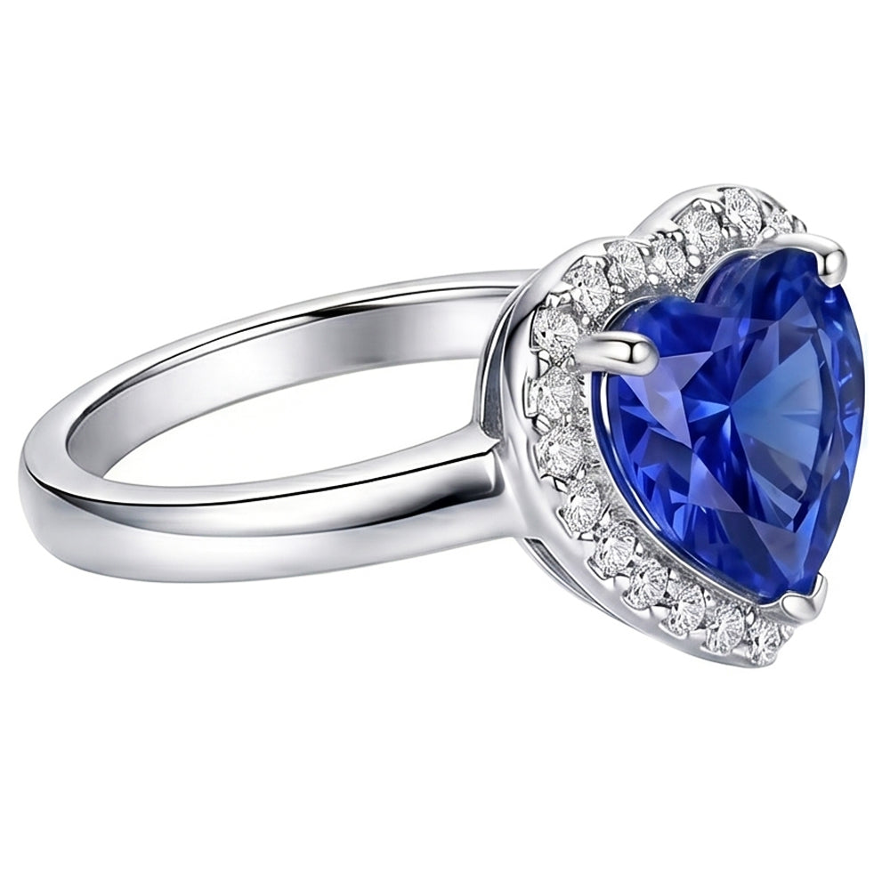 Halo Engagement Ring Heart Sri Lankan Sapphire 4 Carats Gold Natural Earth Mined Diamond ( Not Lab Grown )s