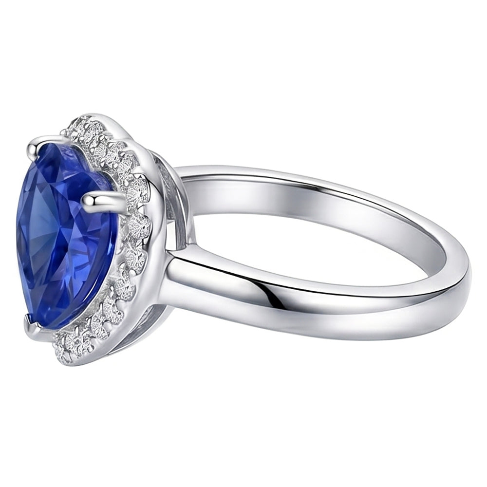 Halo Engagement Ring Heart Sri Lankan Sapphire 4 Carats Gold Natural Earth Mined Diamond ( Not Lab Grown )s