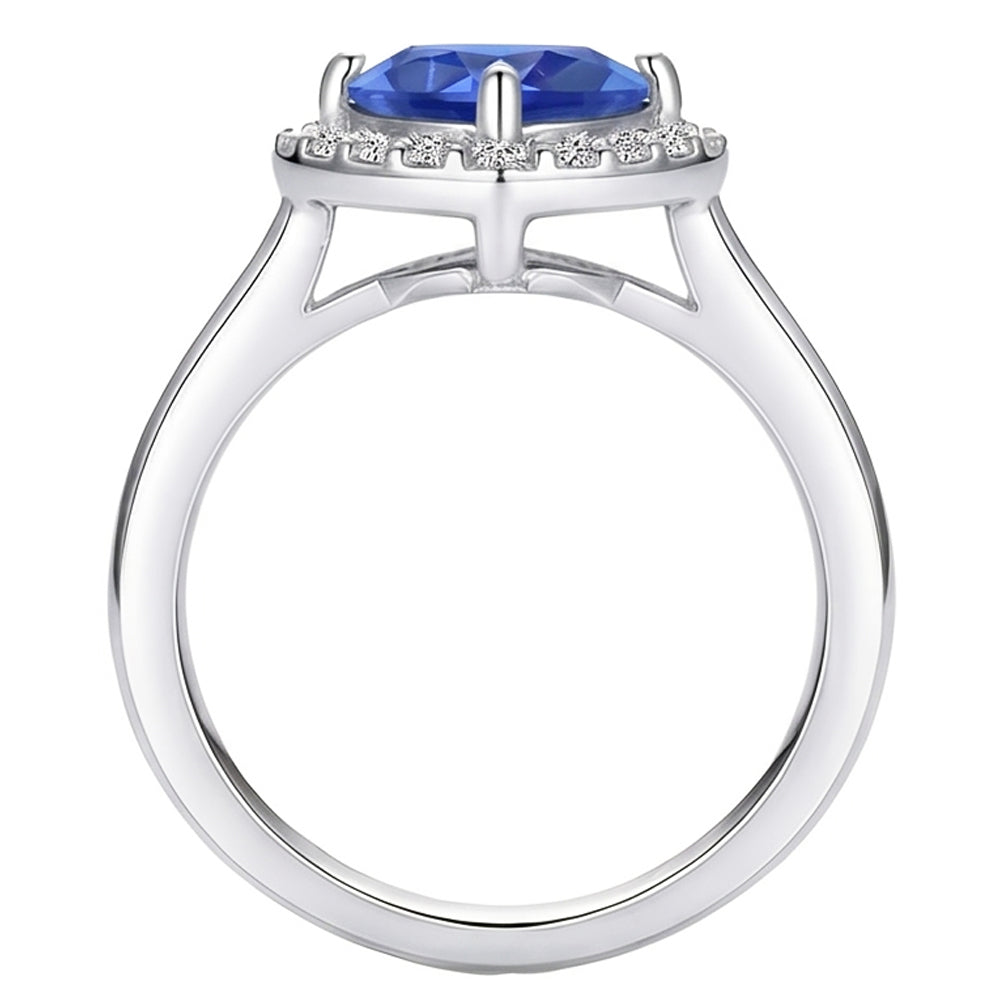 Halo Engagement Ring Heart Sri Lankan Sapphire 4 Carats Gold Natural Earth Mined Diamond ( Not Lab Grown )s