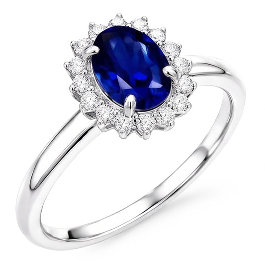 Halo Engagement Ring Oval Srilanka Sapphire Sunburst Style 2.50 Carats