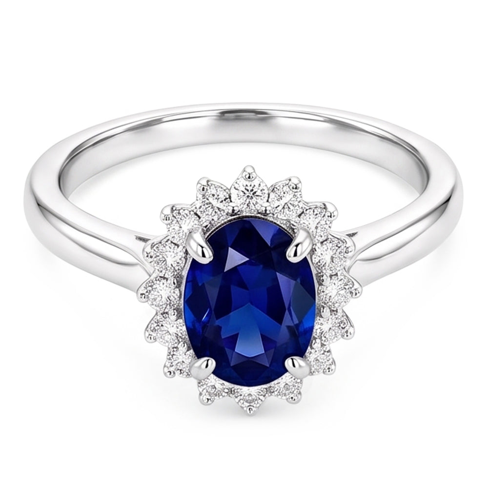 Halo Engagement Ring Oval Srilanka Sapphire Sunburst Style 2.50 Carats