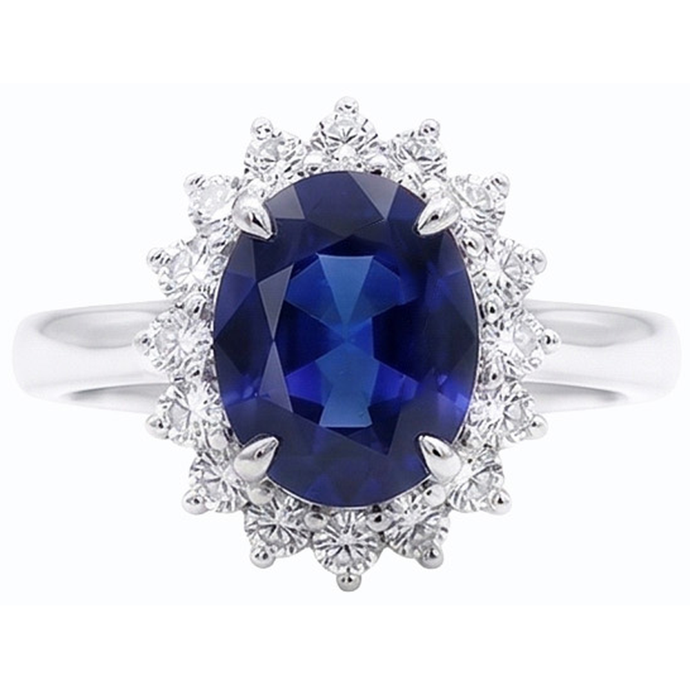 Halo Engagement Ring Oval Srilanka Sapphire Sunburst Style 2.50 Carats