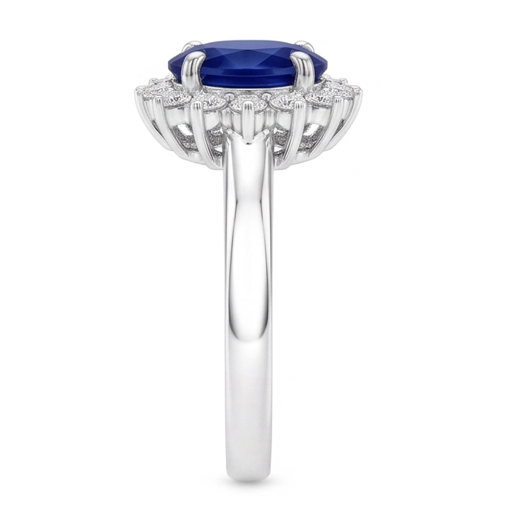 Halo Engagement Ring Oval Srilanka Sapphire Sunburst Style 2.50 Carats