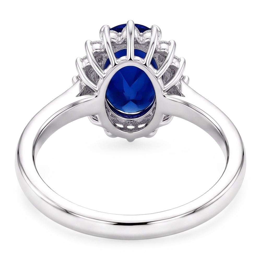 Halo Engagement Ring Oval Srilanka Sapphire Sunburst Style 2.50 Carats