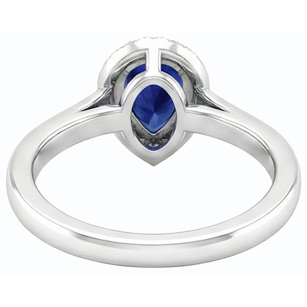 Halo Engagement Ring Pear Blue Sapphire With Accents 2.50 Carats