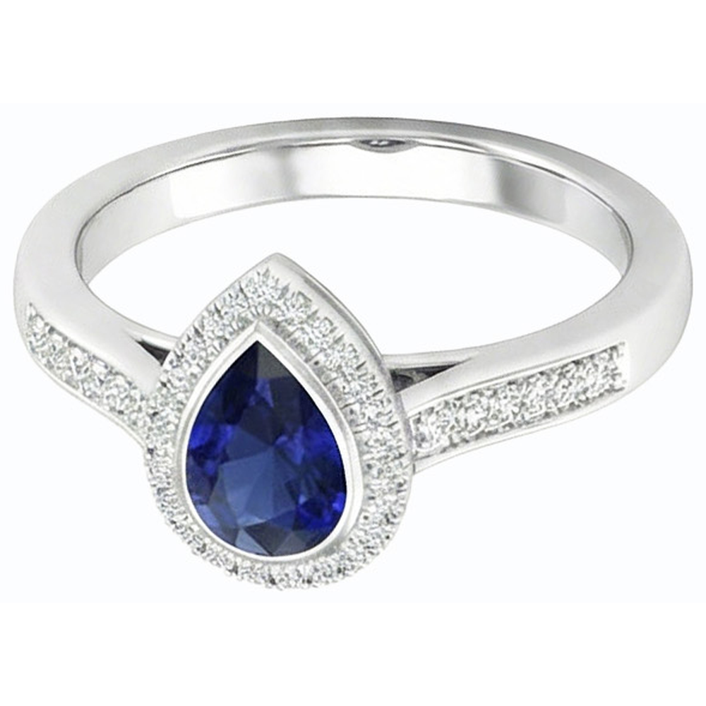 Halo Engagement Ring Pear Blue Sapphire With Accents 2.50 Carats