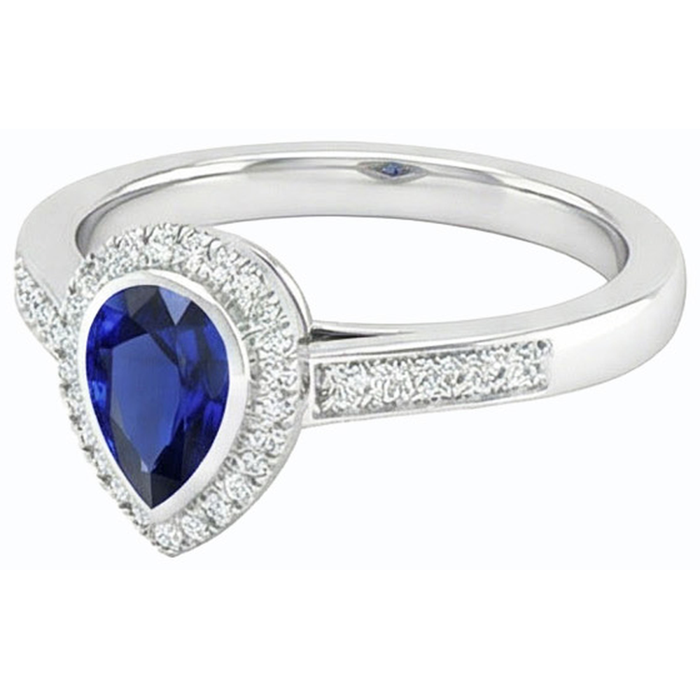 Halo Engagement Ring Pear Blue Sapphire With Accents 2.50 Carats