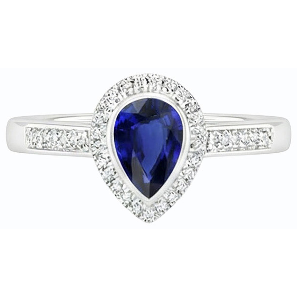 Halo Engagement Ring Pear Blue Sapphire With Accents 2.50 Carats