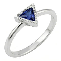 Halo Engagement Ring Trillion Bezel Set Ceylon Sapphire 0.50 Carats