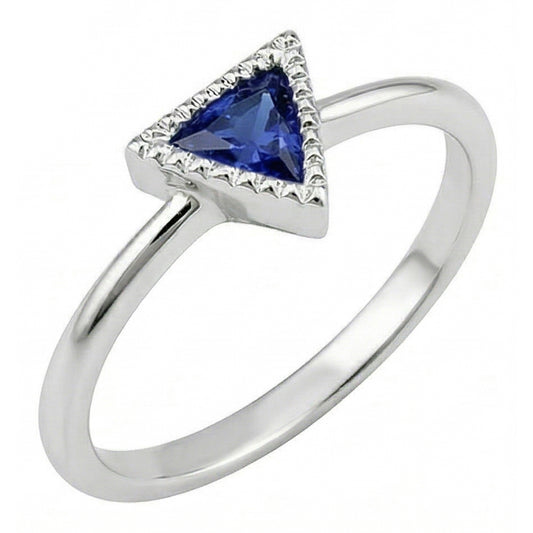 Halo Engagement Ring Trillion Bezel Set Ceylon Sapphire 0.50 Carats
