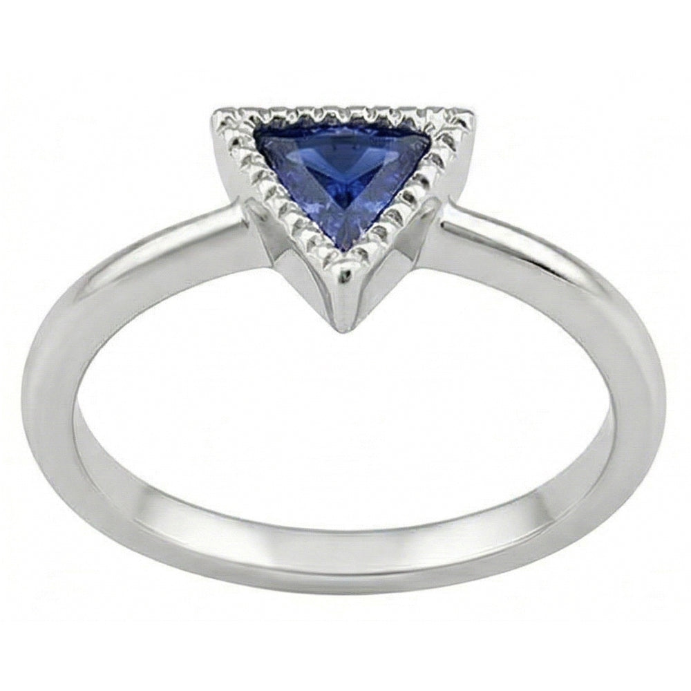 Halo Engagement Ring Trillion Bezel Set Ceylon Sapphire 0.50 Carats