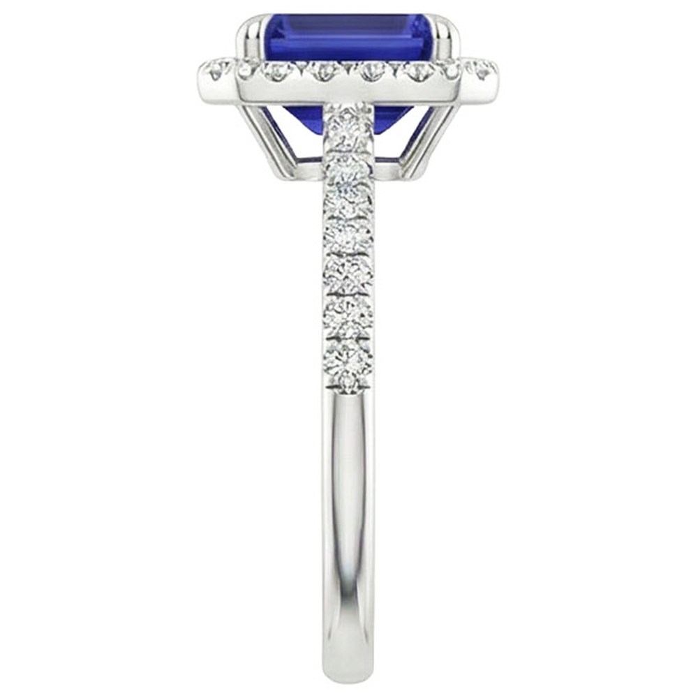 Halo Fancy Natural Earth Mined Diamond ( Not Lab Grown ) Ring Emerald Cut Sri Lankan Sapphire 4.25 Carats