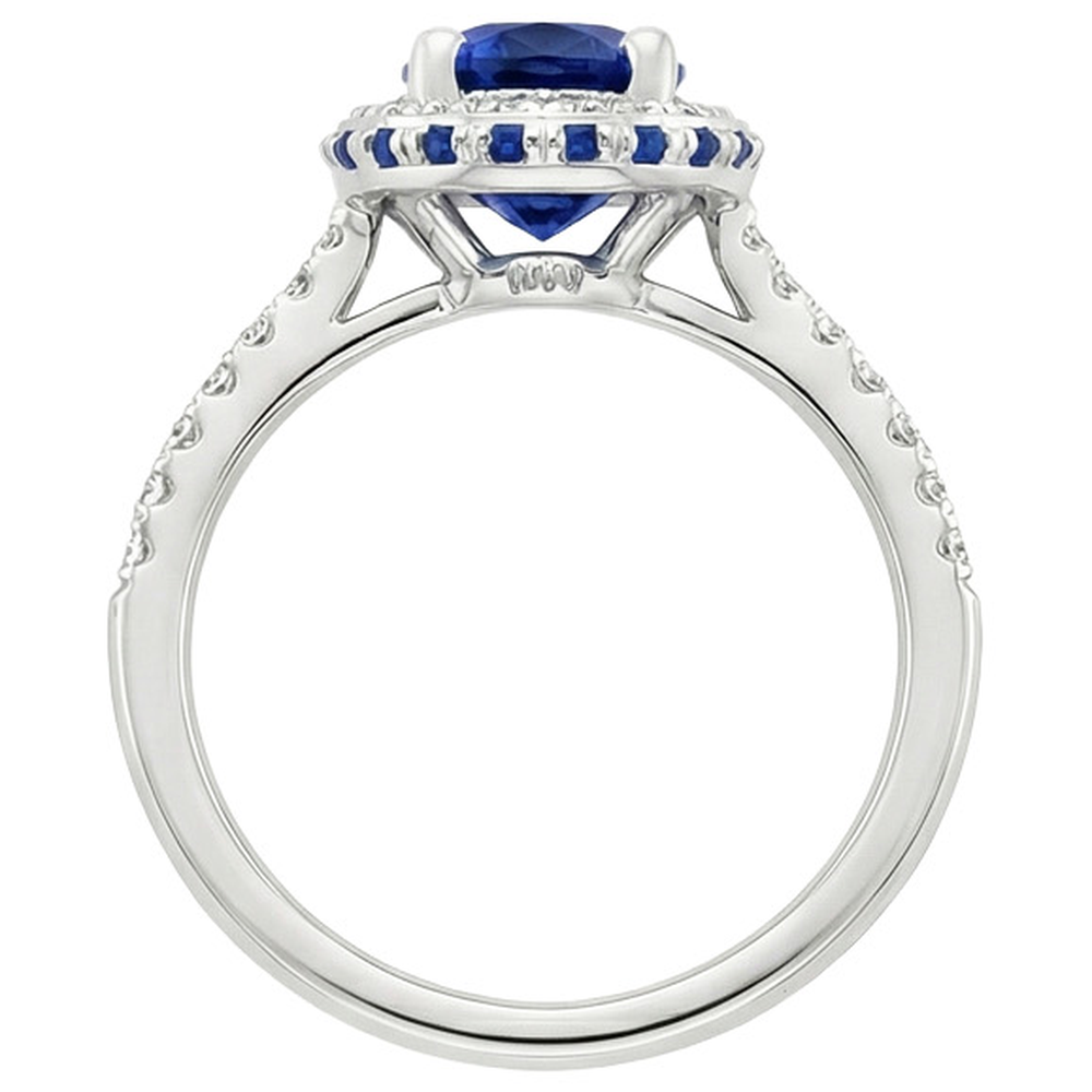 Halo Gemstone Oval Ring Blue Sapphire & Natural Earth Mined Diamond ( Not Lab Grown ) Accents 4.50 Carats