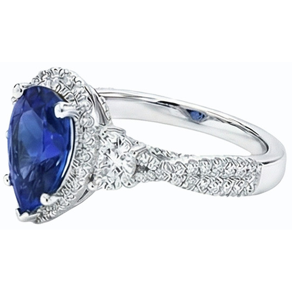natural round sapphire 4.50ct ring on white background