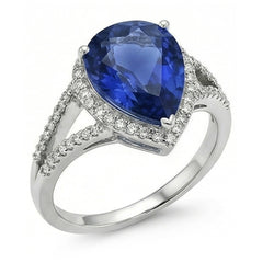 Halo Gemstone Ring Blue Sapphire & Natural Earth Mined Diamond ( Not Lab Grown )s 3.50 Carats Ladies Jewelry