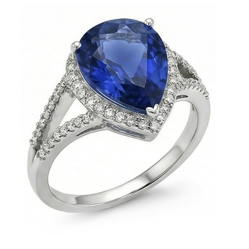 Halo Gemstone Ring Blue Sapphire & Natural Earth Mined Diamond ( Not Lab Grown )s 3.50 Carats Ladies Jewelry