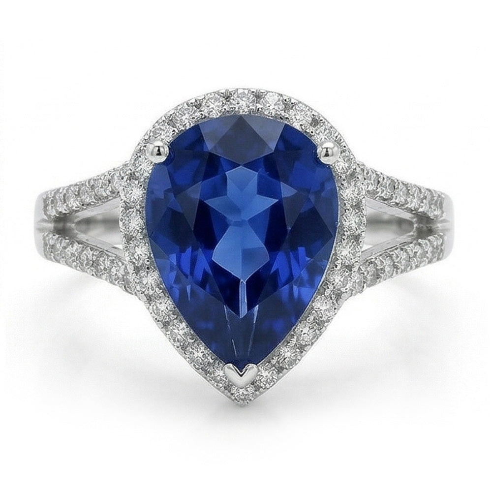 Halo Gemstone Ring Blue Sapphire & Natural Earth Mined Diamond ( Not Lab Grown )s 3.50 Carats Ladies Jewelry