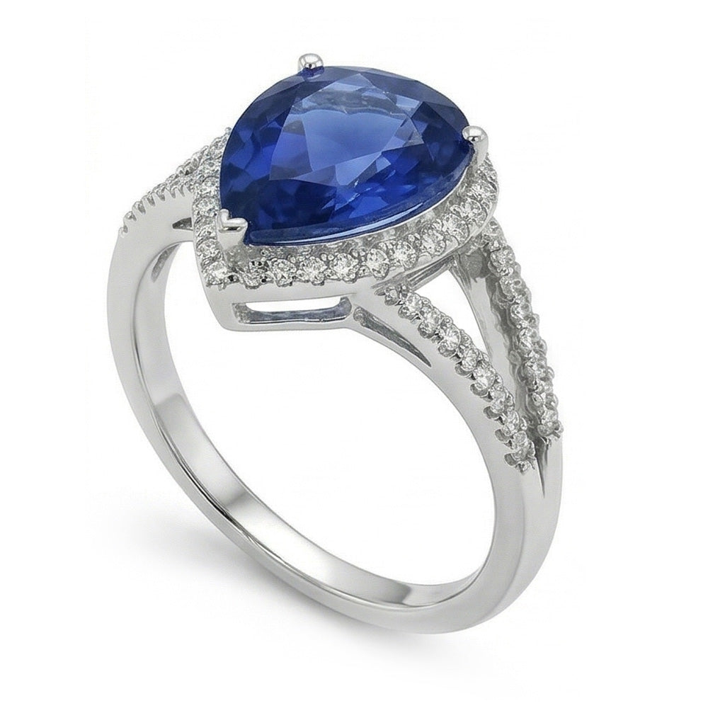 Halo Gemstone Ring Blue Sapphire & Natural Earth Mined Diamond ( Not Lab Grown )s 3.50 Carats Ladies Jewelry