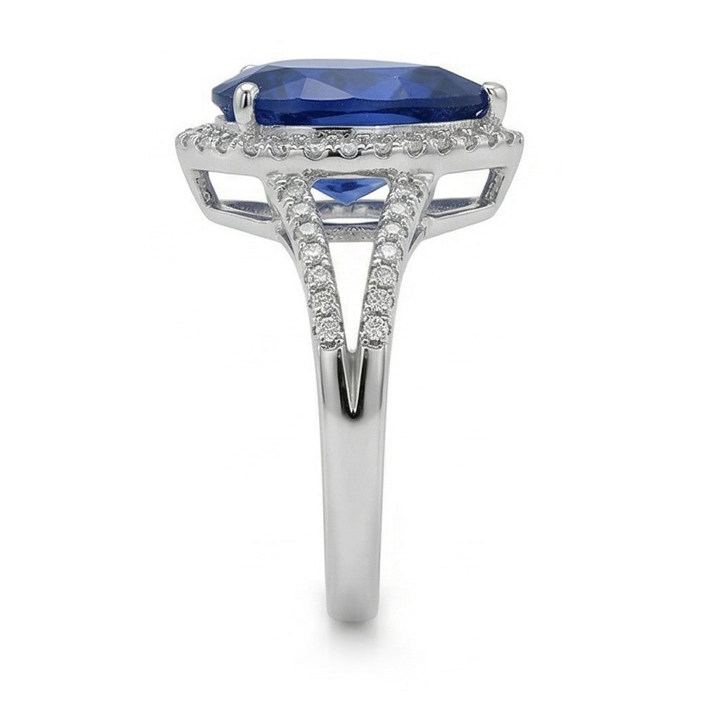 Halo Gemstone Ring Blue Sapphire & Natural Earth Mined Diamond ( Not Lab Grown )s 3.50 Carats Ladies Jewelry