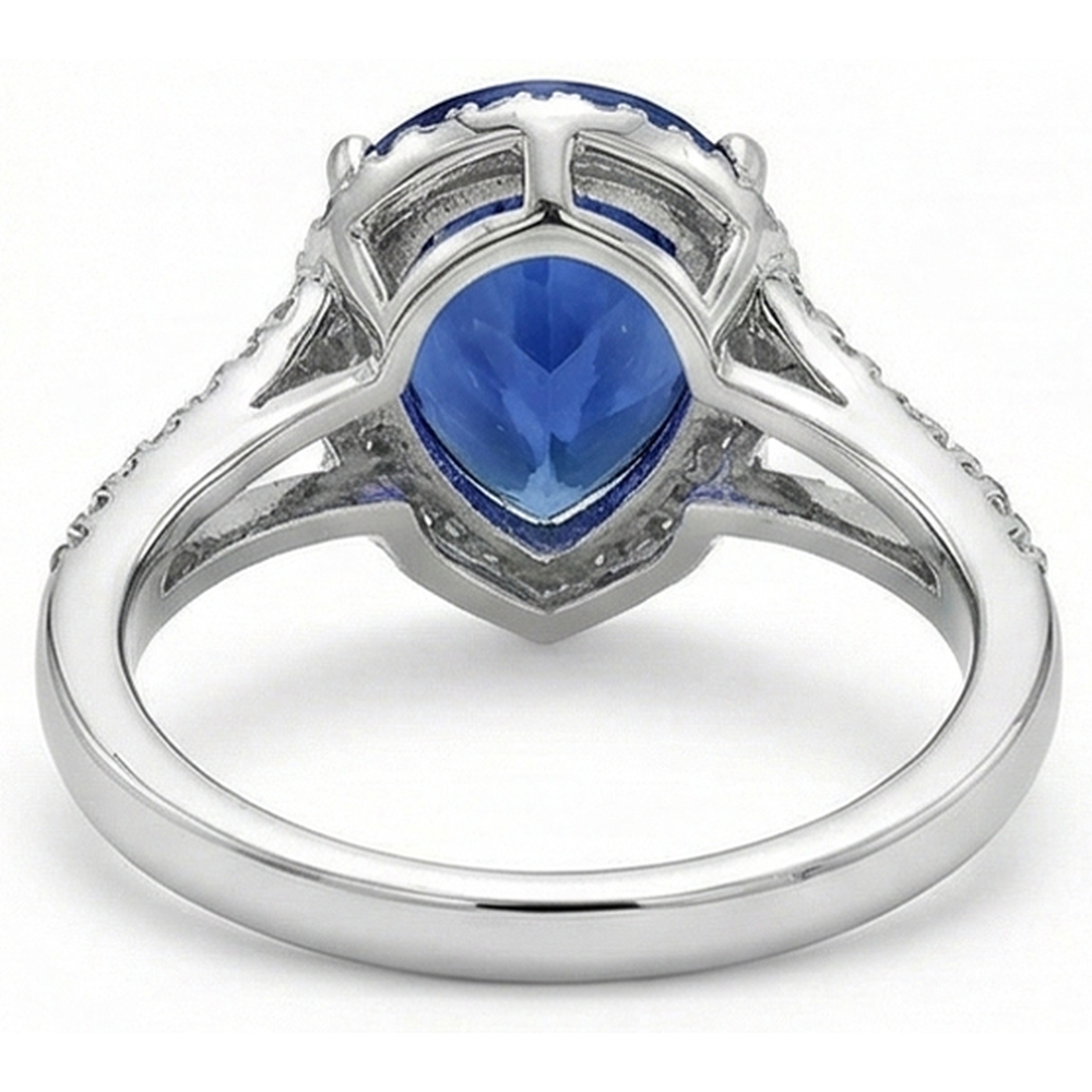 Halo Gemstone Ring Blue Sapphire & Natural Earth Mined Diamond ( Not Lab Grown )s 3.50 Carats Ladies Jewelry
