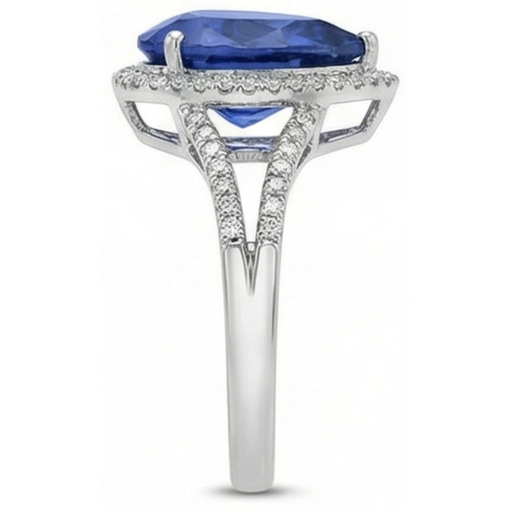 Halo Gemstone Ring Blue Sapphire & Natural Earth Mined Diamond ( Not Lab Grown )s 3.50 Carats Ladies Jewelry