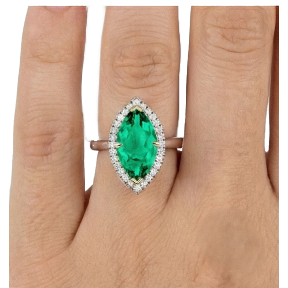 Colored Stone Ring 14 Karat Two Tone Gold with Colombian Emerald – back view