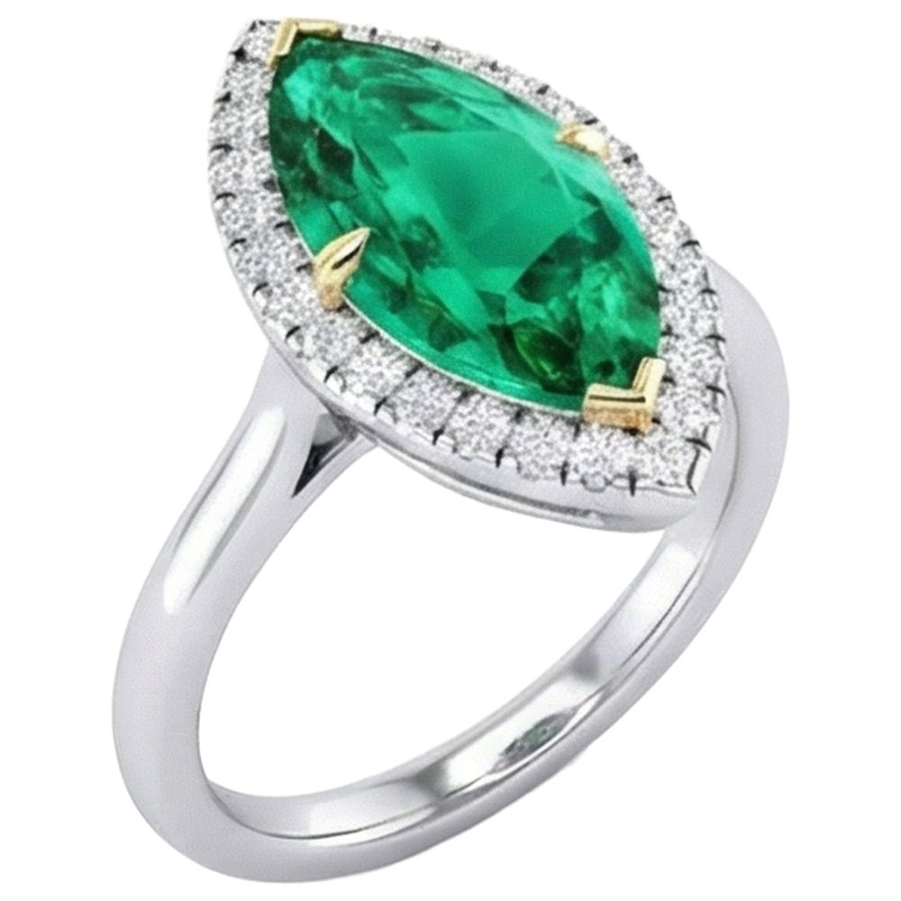 Colored Stone Ring 14 Karat Two Tone Gold with Colombian Emerald – angle view