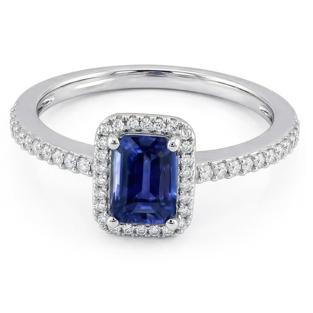 Halo Gold Natural Earth Mined Diamond ( Not Lab Grown ) Ring Emerald Blue Sapphire With Accents 3 Carats