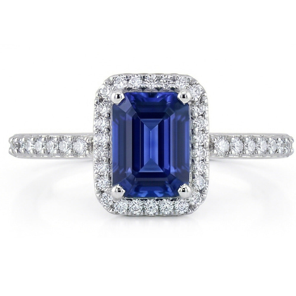 Halo Gold Natural Earth Mined Diamond ( Not Lab Grown ) Ring Emerald Blue Sapphire With Accents 3 Carats