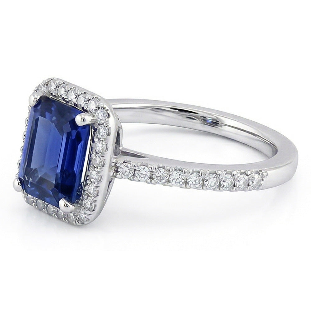 Halo Gold Natural Earth Mined Diamond ( Not Lab Grown ) Ring Emerald Blue Sapphire With Accents 3 Carats