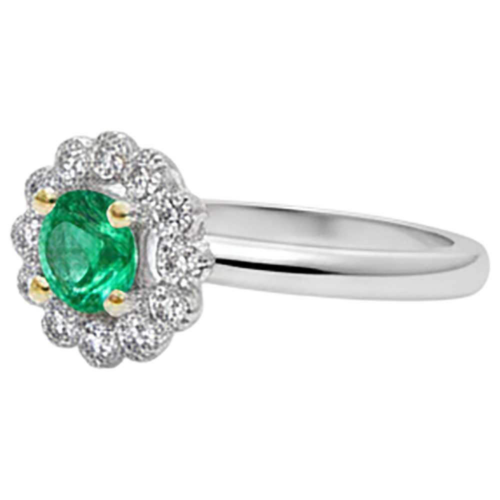 Colombian Emerald Colored Stone Ring 2-ct 14 Karat Two Tone Gold – angle view