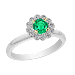 14 Karat Two Tone Gold Pavé Colombian Emerald Colored Stone Ring