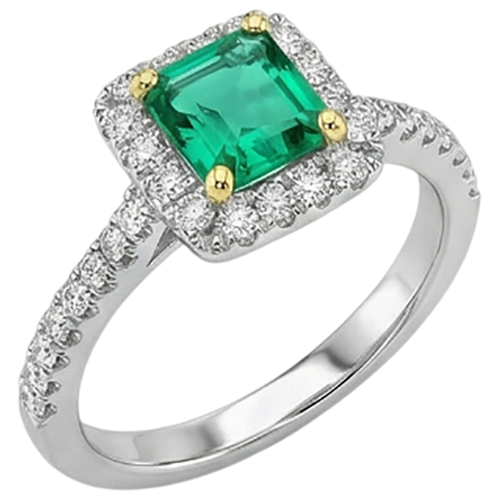 Natural Fine Emerald Gemstone Ring 2 ct Two-Tone 14K Gold – angle view