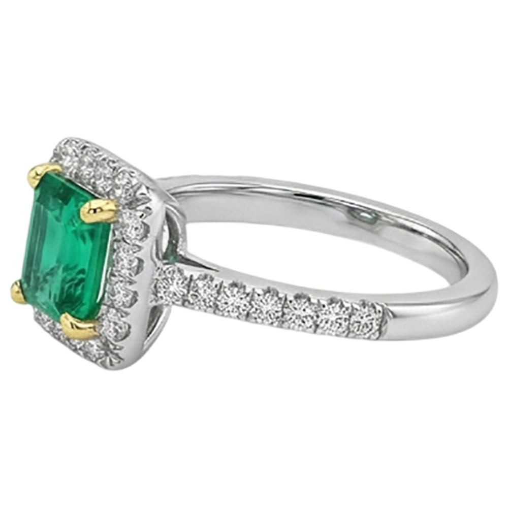 Fine Emerald Gemstone Ring 2-ct Two-Tone 14K Gold – top view