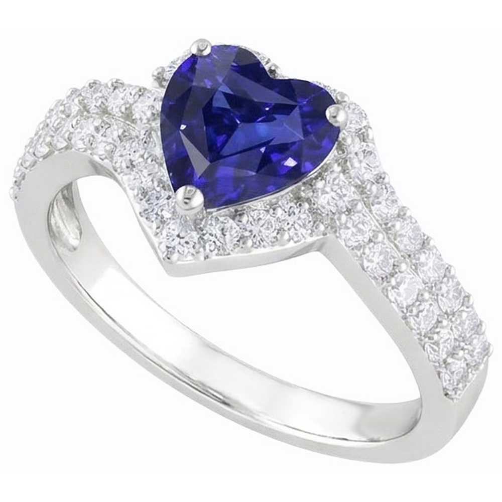 Halo Heart Blue Sapphire Ring 4 Carats Natural Earth Mined Diamond ( Not Lab Grown )s