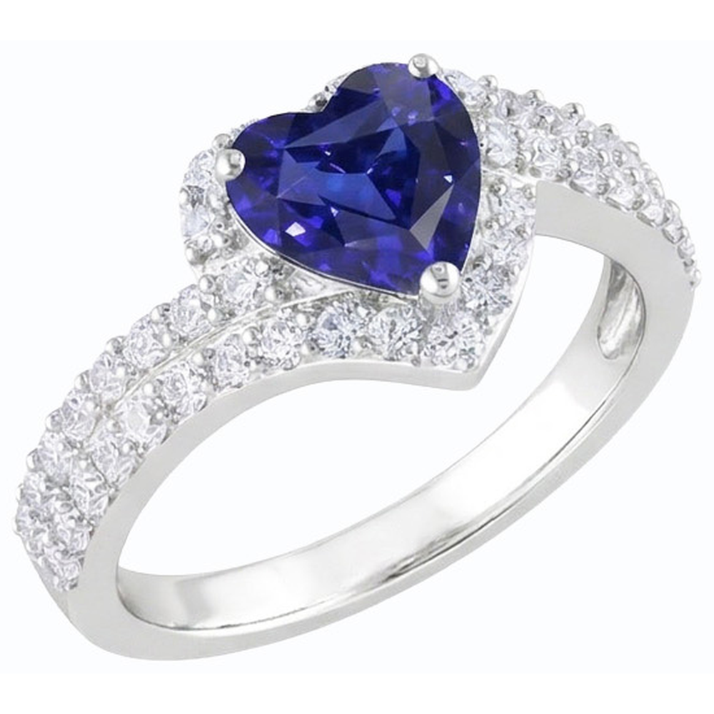 Halo Heart Blue Sapphire Ring 4 Carats Natural Earth Mined Diamond ( Not Lab Grown )s