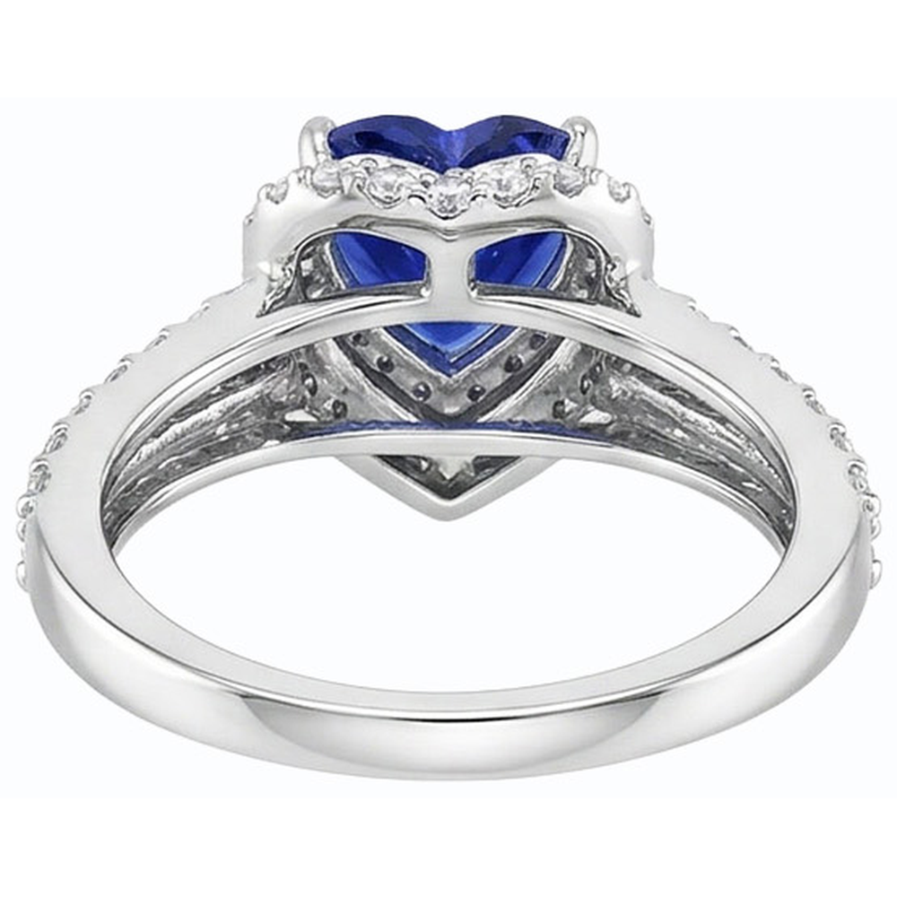 Halo Heart Blue Sapphire Ring 4 Carats Natural Earth Mined Diamond ( Not Lab Grown )s