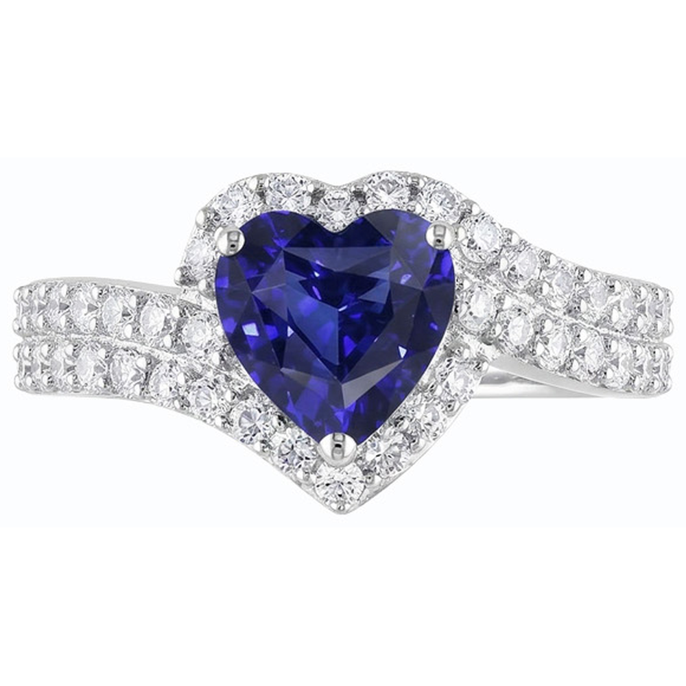 Halo Heart Blue Sapphire Ring 4 Carats Natural Earth Mined Diamond ( Not Lab Grown )s