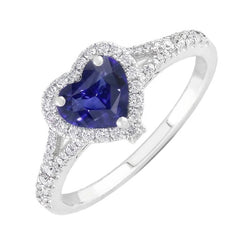 Halo Heart Blue Sapphire Ring Pave Split Shank Natural Earth Mined Diamond ( Not Lab Grown )s 3.50 Carats