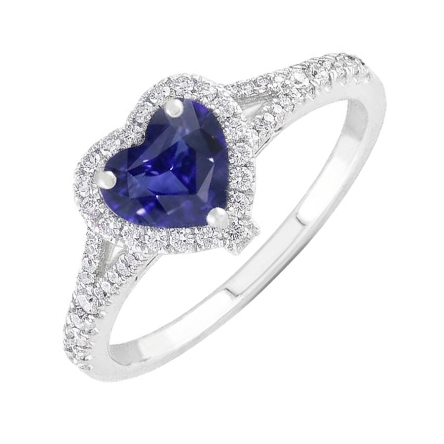 Halo Heart Blue Sapphire Ring Pave Split Shank Natural Earth Mined Diamond ( Not Lab Grown )s 3.50 Carats