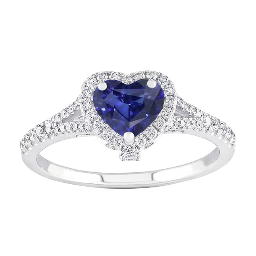 Halo Heart Blue Sapphire Ring Pave Split Shank Natural Earth Mined Diamond ( Not Lab Grown )s 3.50 Carats