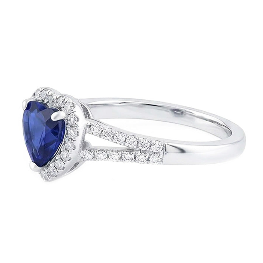 Halo Heart Blue Sapphire Ring Pave Split Shank Natural Earth Mined Diamond ( Not Lab Grown )s 3.50 Carats