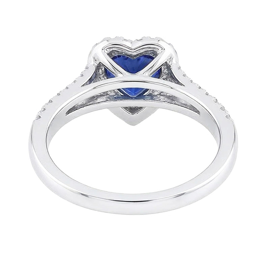 Halo Heart Blue Sapphire Ring Pave Split Shank Natural Earth Mined Diamond ( Not Lab Grown )s 3.50 Carats