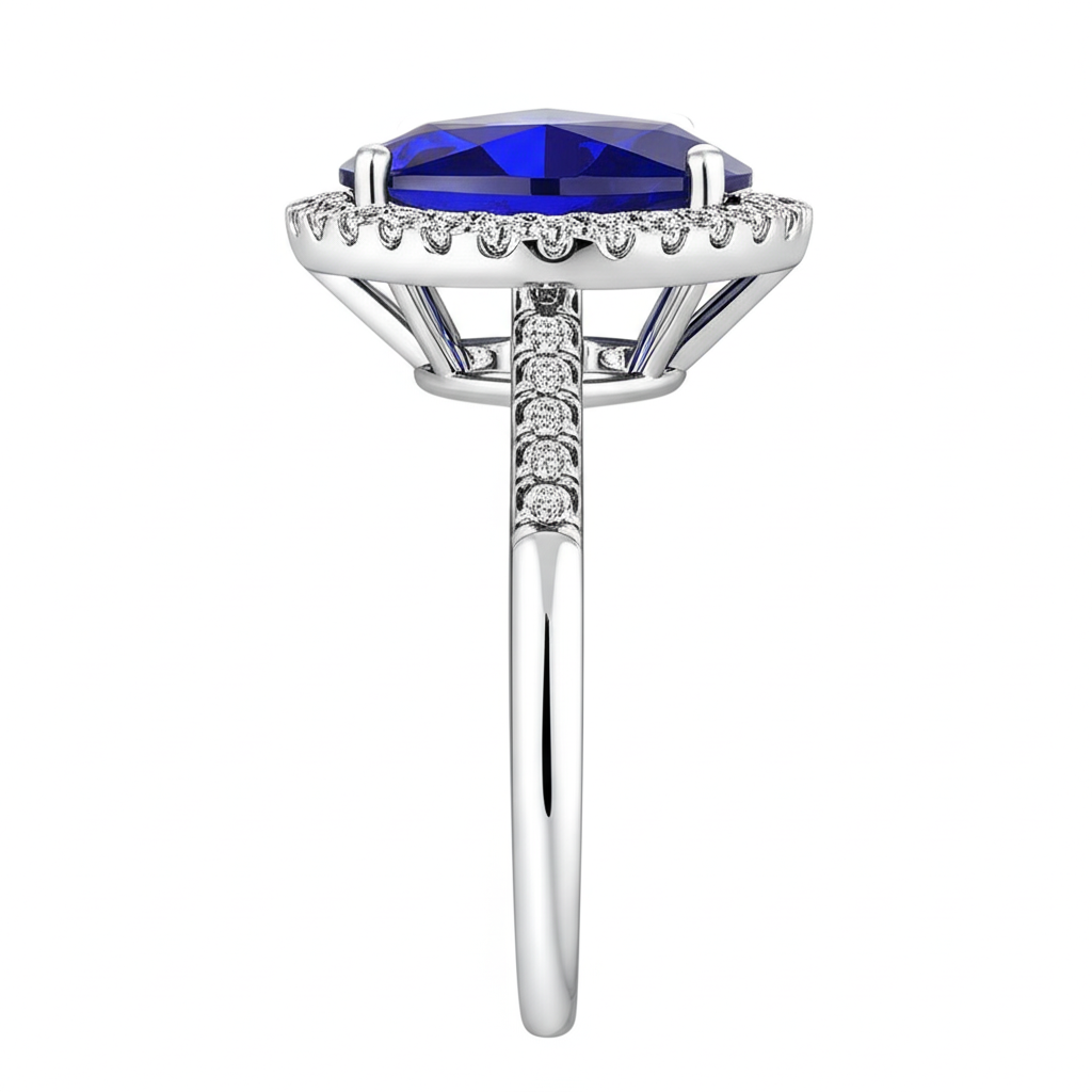 Halo Heart Ceylon Sapphire Engagement Ring 4.50 Carats Natural Earth Mined Diamond Jewelry