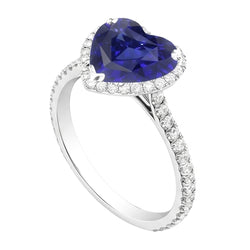 Halo Heart Ceylon Sapphire Engagement Ring 4.50 Carats Natural Earth Mined Diamond ( Not Lab Grown ) Jewelry