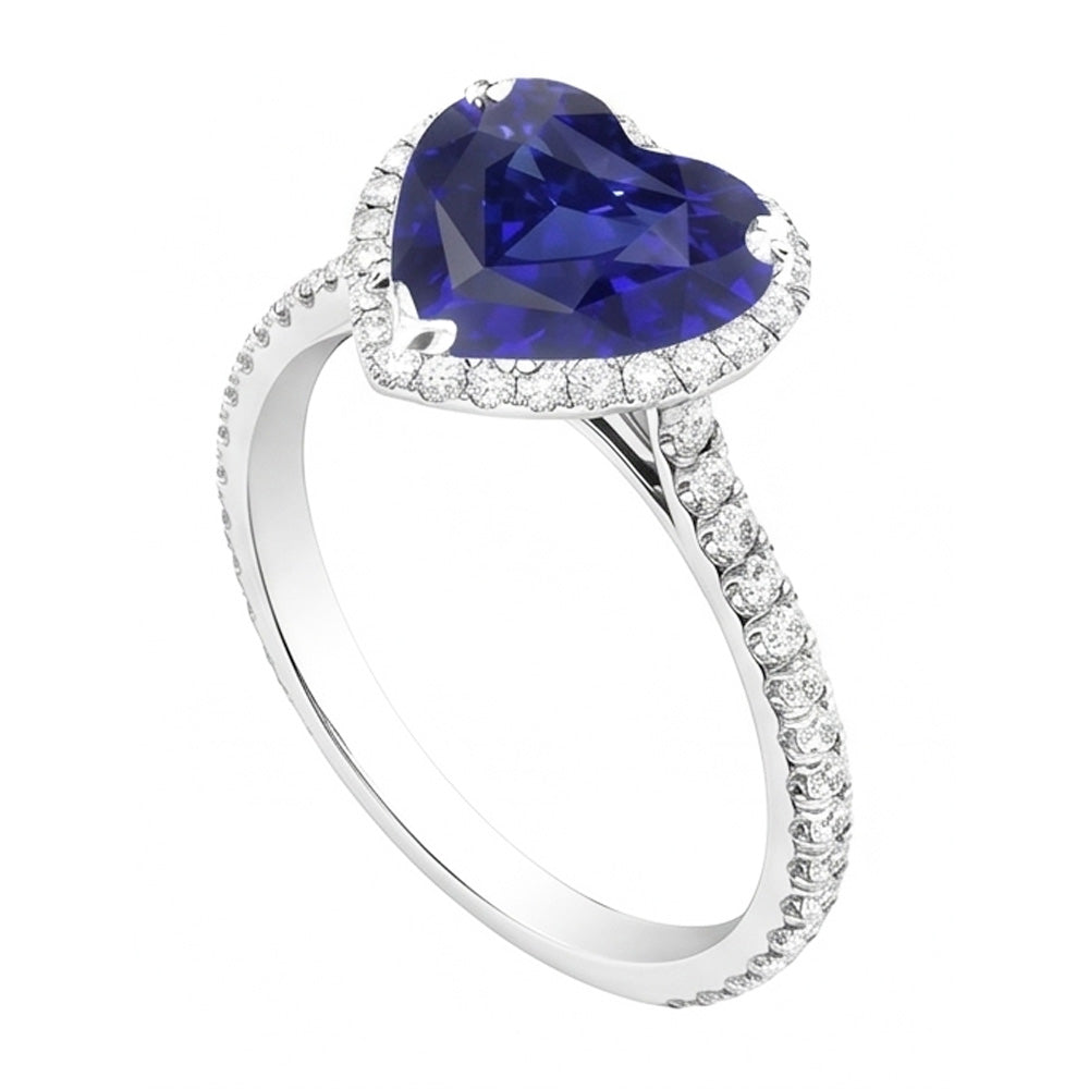Halo Heart Ceylon Sapphire Engagement Ring 4.50 Carats Natural Earth Mined Diamond ( Not Lab Grown ) Jewelry