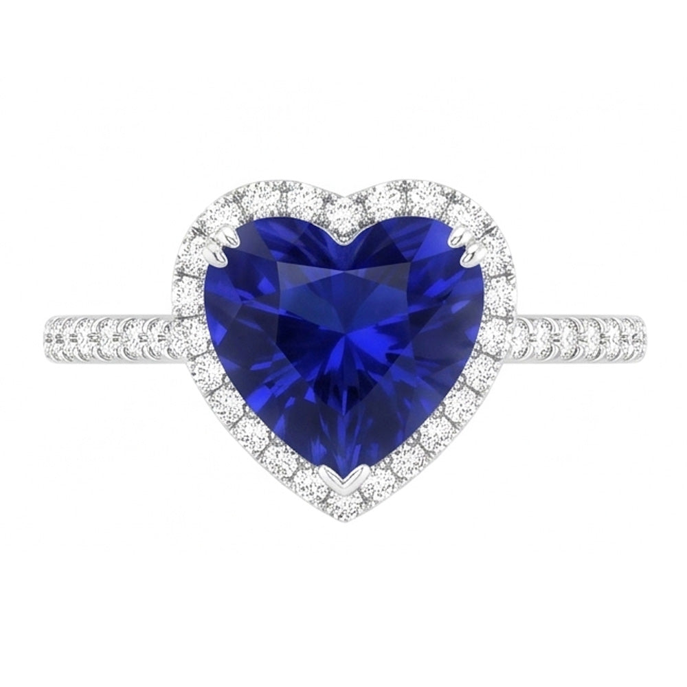 Halo Heart Ceylon Sapphire Engagement Ring 4.50 Carats Natural Earth Mined Diamond ( Not Lab Grown ) Jewelry