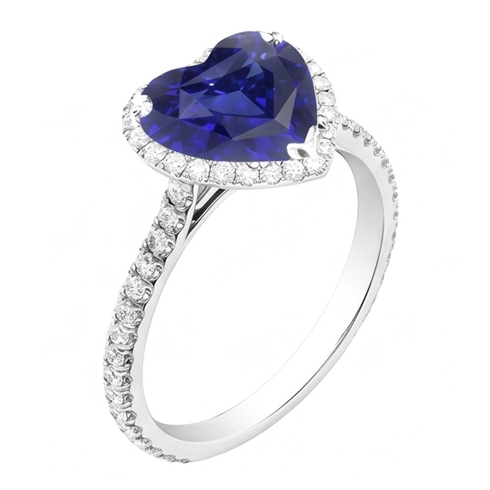 Halo Heart Ceylon Sapphire Engagement Ring 4.50 Carats Natural Earth Mined Diamond ( Not Lab Grown ) Jewelry