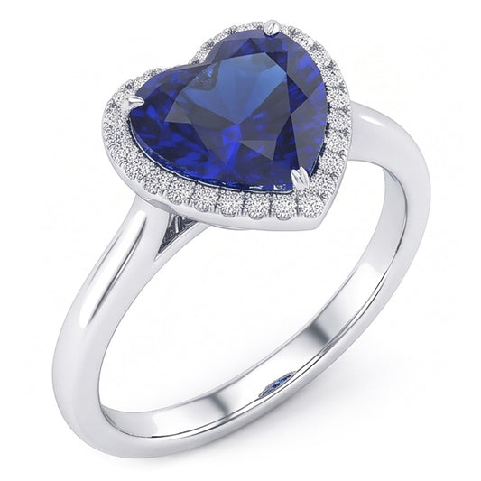 Halo Heart Ceylon Sapphire Wedding Ring 3.50 Carats Gold Jewelry